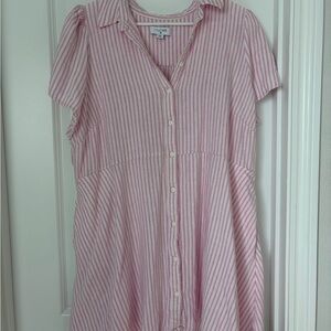 Pink Stripe Button-Front Shirt Dress